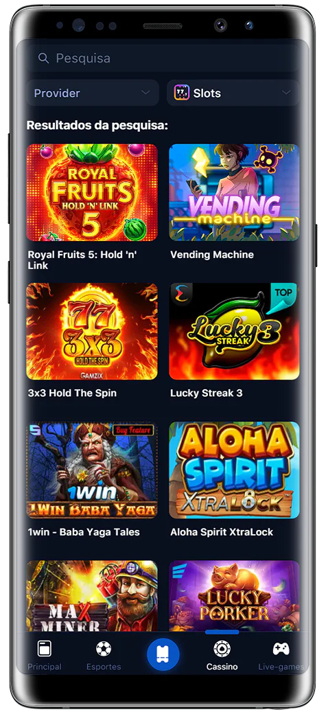 Captura de ecrã da página do casino na aplicação 1Win