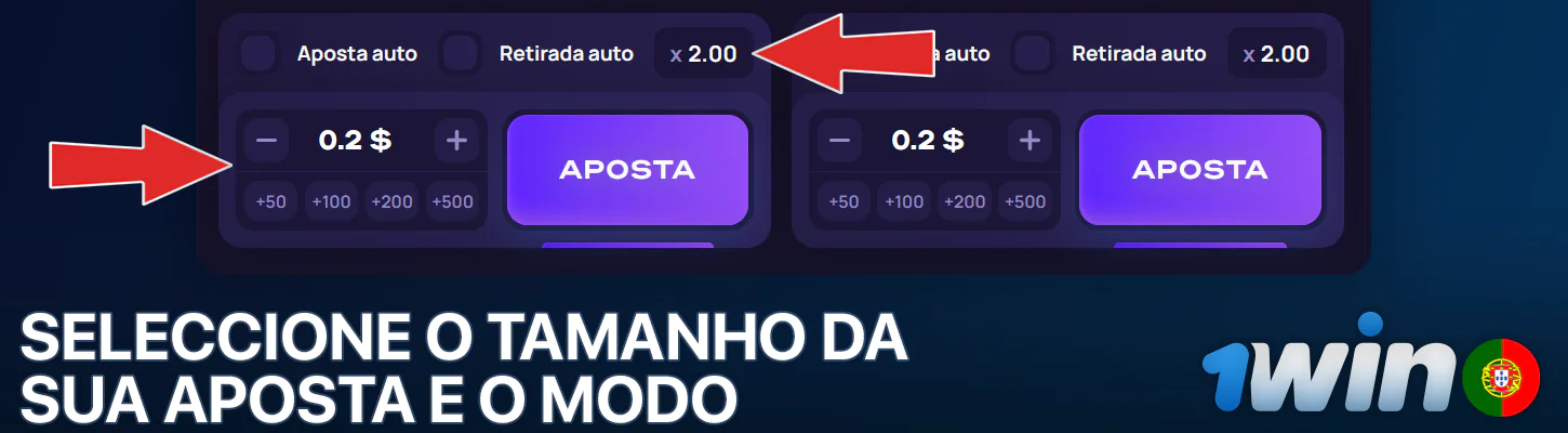 Escolha o tamanho da sua aposta no jogo Lucky Jet no 1Win
